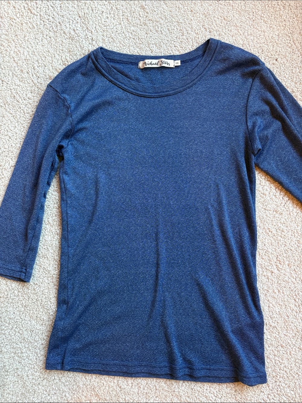 Michael Stars Teal Blue Shimmery Mock Neck Long Sleeved Tee One Size fits most